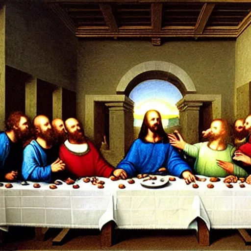 Image similar to Joe biden at the last supper, hyper realism, detailed, by leonardo da vinci,