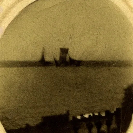 Image similar to first photograph ever taken, very grainy, blurry, 1840s