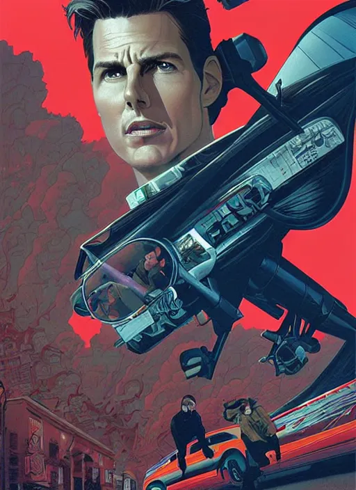 Image similar to poster artwork by Michael Whelan and Tomer Hanuka, Karol Bak of Tom Cruise taking control of the town, from scene from Twin Peaks, clean