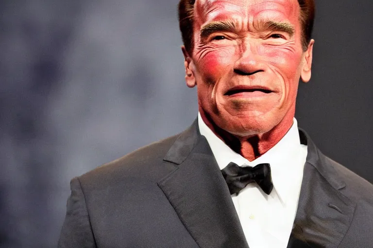 Image similar to arnold schwarzenegger with tiny shriveled arms