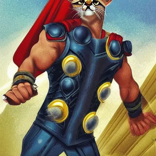 Prompt: a feline thor