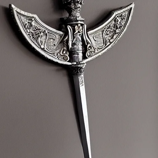 Image similar to sword of justice hanging on a wall, ornate gem in pommel