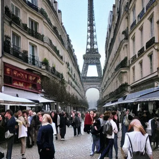 Prompt: “an hyper realistic picture of Paris filled with traditional clothed german people”