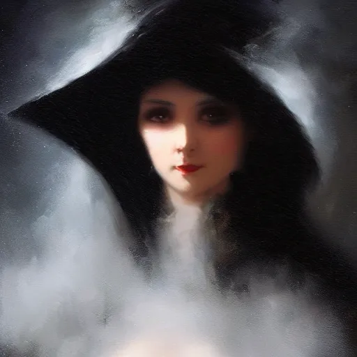 Image similar to furious dark haired women, cameraflash portrait by ivan ivan aivazovsky, greg rutkovski, wearing black coat, black makeup, ice mage, shooting ice, oil painting,, fantasy artwork, fantastic artwork, 4 k, trending on artstation