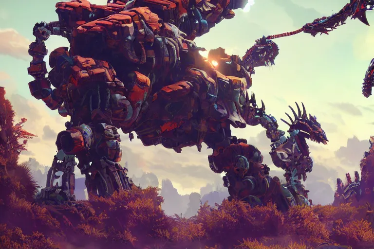 Image similar to clamberjaw machine mecha animal beast robot of horizon forbidden west horizon zero dawn bioluminiscence global illumination ray tracing hdr fanart arstation by sung choi and eric pfeiffer and gabriel garza and casper konefal