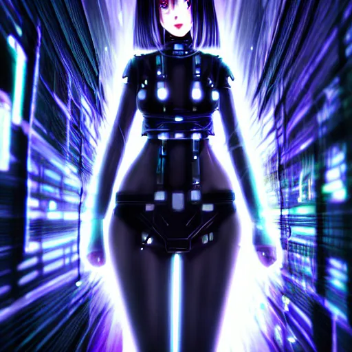 Prompt: An hyperrealistic epic anime comic painting of a cyber warrrior girl wearing futuristic fashion behind a wall of matrix, sci-fi, black and silver color combination, heavy rainning at future sci-fi tokyo street night, neon ligh, DAZ, 8k, unreal 5 engine render, cosplay, RPG portrait, dramatic lighting, low keys light, rim lights, PS5 render