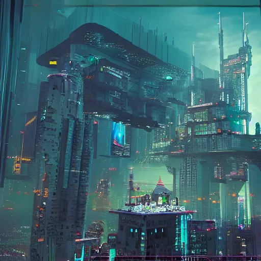 Prompt: cyberpunk castle in the sky dream scape