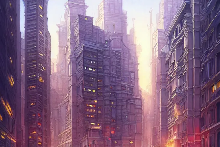 Image similar to painting of a modern city, fine details, magali villeneuve, artgerm, rutkowski