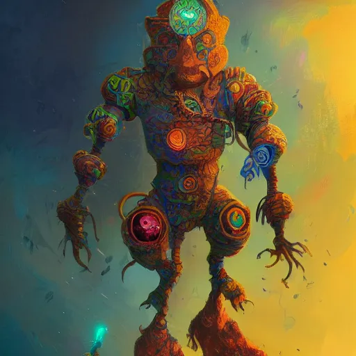 Image similar to small piece golem colorful, fantasy, intricate, highly detailed, digital painting, hq, trending on artstation, illustration, style of stanley artgerm and greg rutkowski and dan mumford