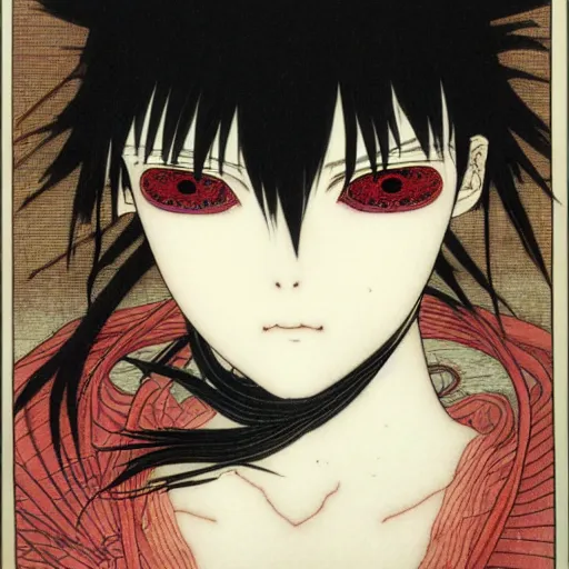 Image similar to prompt : portrait of muse soft light painted by takato yamamoto, magical rinnegan eyes, inspired by ninja anime, smooth face feature, intricate oil painting, high detail, sharp high detail, manga and anime