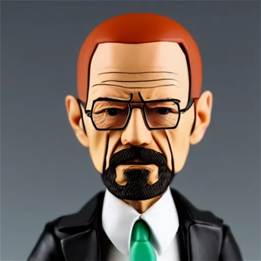 Image similar to a stopmotion animation puppet of walter white, vinyl action figure, plastic, toy