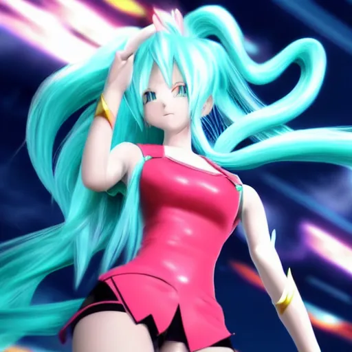 Image similar to super saiyan hatsune miku, high resolution photo