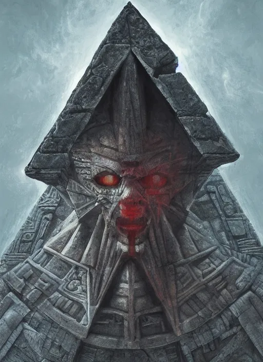 Image similar to digital _ painting _ of _ pyramid head mayan god of death _ by _ filipe _ pagliuso _ and _ justin _ gerard _ symmetric _ fantasy _ highly _ detailed _ realistic _ intricate _ port