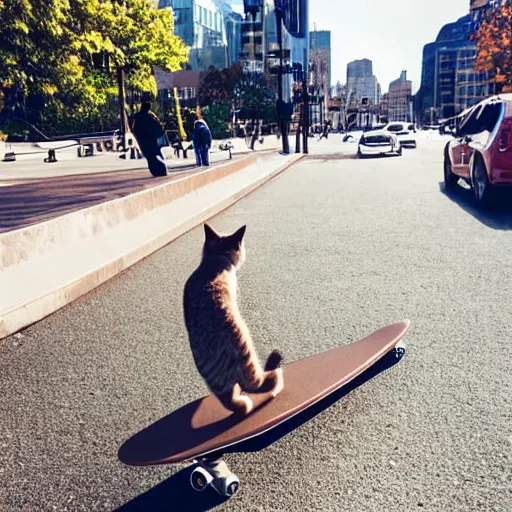 Prompt: cat riding a skateboard in the city