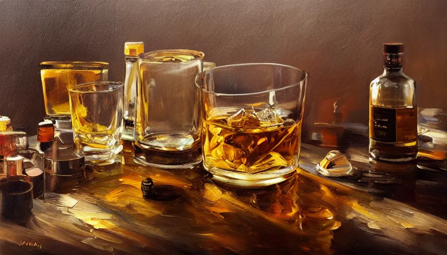 Image similar to clocks, whisky, oil painting by jama jurabaev, brush hard, artstation, high quality, brush stroke