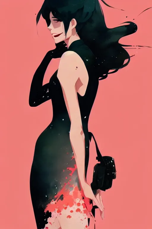 Image similar to a ultradetailed beautiful panting of a stylish woman wearing a black dress, by conrad roset, greg rutkowski and makoto shinkai, trending on artstation
