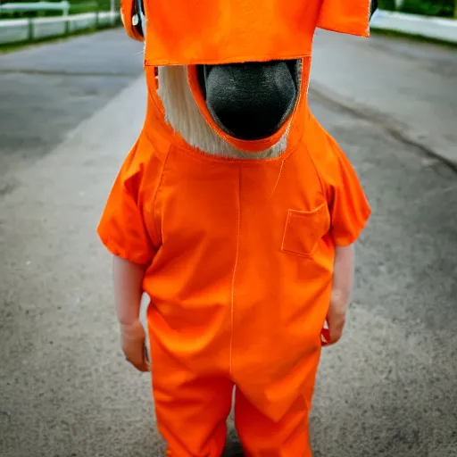 Image similar to horse wearing orange inmate clothes