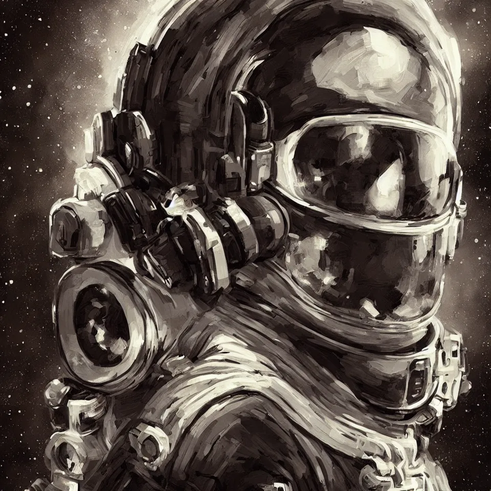 Image similar to a portrait astronaut wearing a headphone, digital painting, digital art, beautiful, cinematic, 4 k, ultra hd, art by ashley wood
