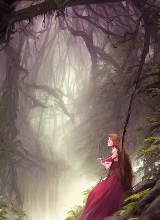 Image similar to A beautiful digital painting of a princess in the mirkwood forrest looking at the camera by Stanley Artgerm Lau, frank frazetta, Rossdraws, James Jean, gerald brom, Andrei Riabovitchev, Marc Simonetti, and Sakimichan, trending on artstation