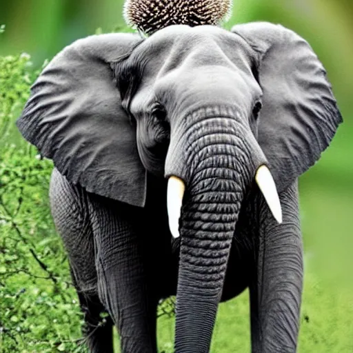 Image similar to an elephant and a hedgehog as one animal.