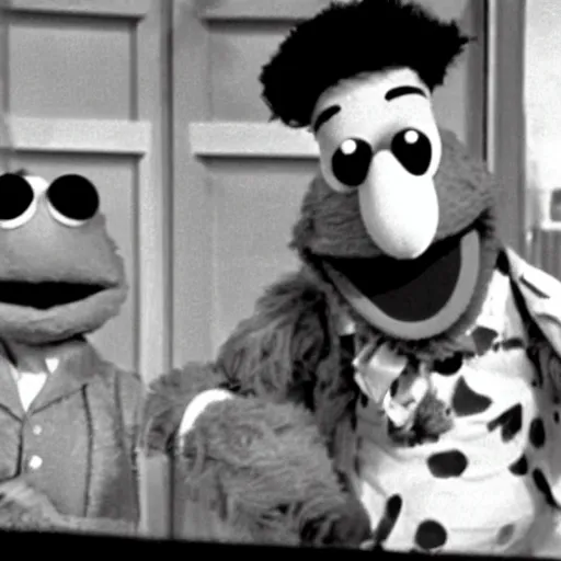 Prompt: film still of Rorschach on sesame Street, Muppet, Jim Henson