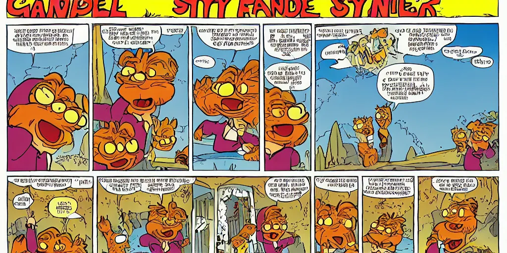 Prompt: garfield comic, garfield crosses the river styx