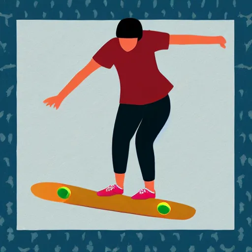 Image similar to illustrator graphic of a teenage girl pushing a skateboard elevation side view