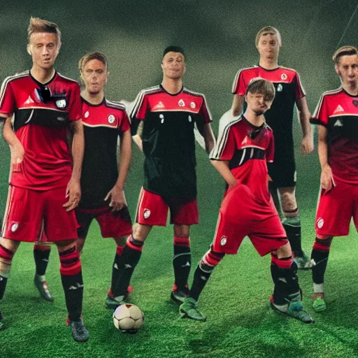 Prompt: a styleframe of a cool german soccer fanclub documentary