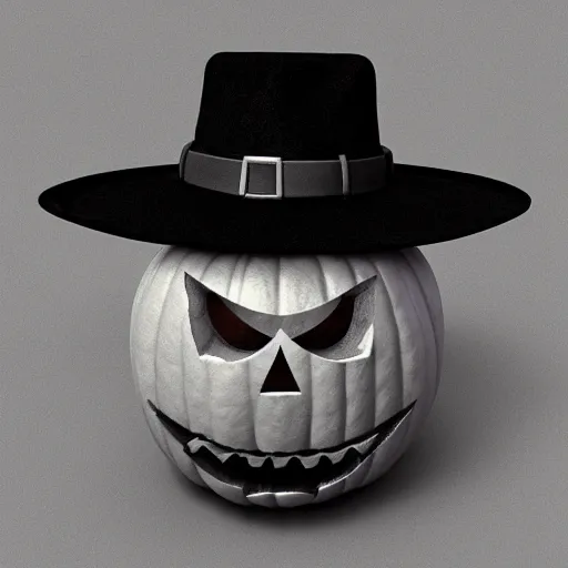 Image similar to a halloween pumpkin wearing a black hat, an ambient occlusion render by master of saint giles, polycount contest winner, sots art, rendered in maya, sketchfab, ambient occlusion