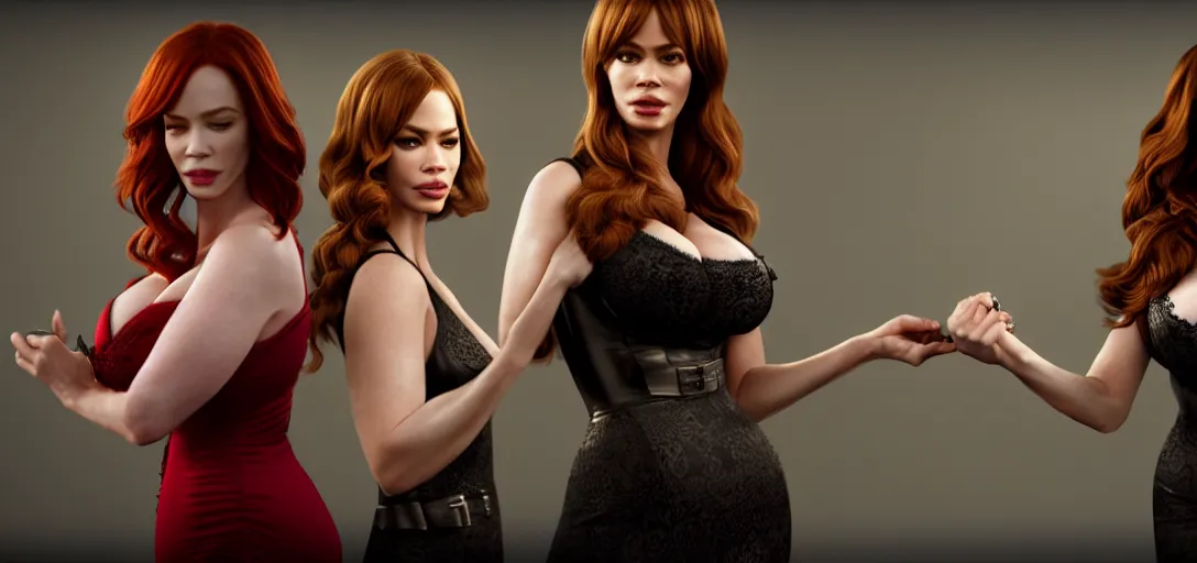 Prompt: christina hendricks and sofia vergara competing in a contest, unreal engine, hyper realism, realistic shading, dramatic lighting, cinematic composition, blender render, sharp focus, octane render, hdr, 4 k, 8 k, detailed textures, artstation, photorealistic, 3 5 mm film