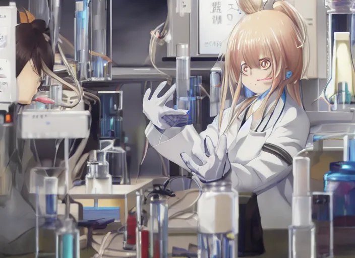 Image similar to nanotechnologist working in the lab, anime fantasy illustration by tomoyuki yamasaki, kyoto studio, madhouse, ufotable, trending on artstation