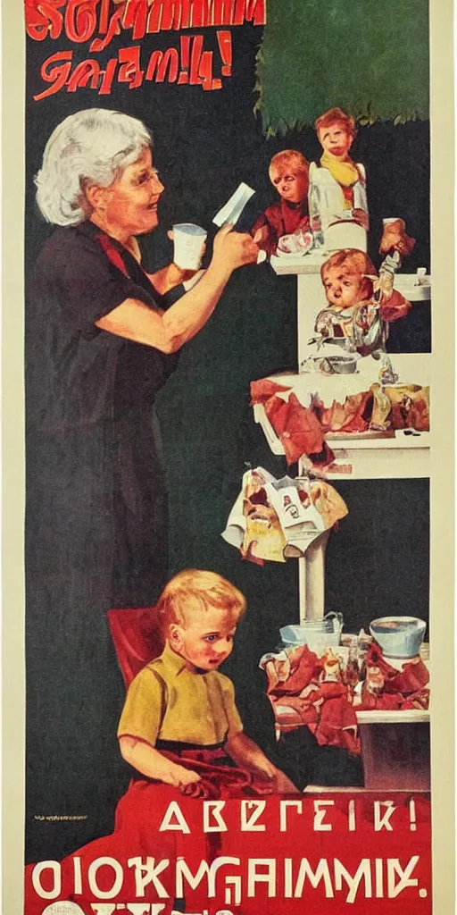 Image similar to buy a grandmother advertisement poster for soviet children