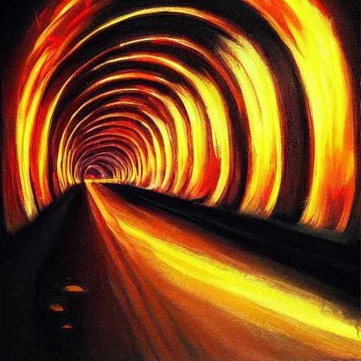 Prompt: “a tunnel of fire realism panting”