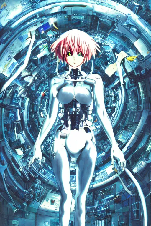 Image similar to female anime character rei ayanami cyborg in the center giygas epcotinside a space station eye of providence beksinski finnian vivid hr giger to eye hellscape mind character environmental