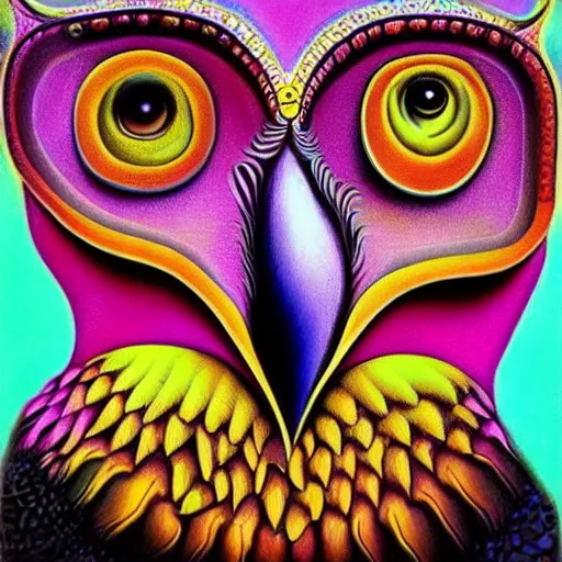 Prompt: the wisest of all owls, psychedelic, salvador dali, trending on artstation, surreal