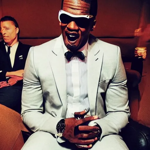 Image similar to the next best jamaican riddims dub trap phonk album cover, jamie foxx as ray charles movie