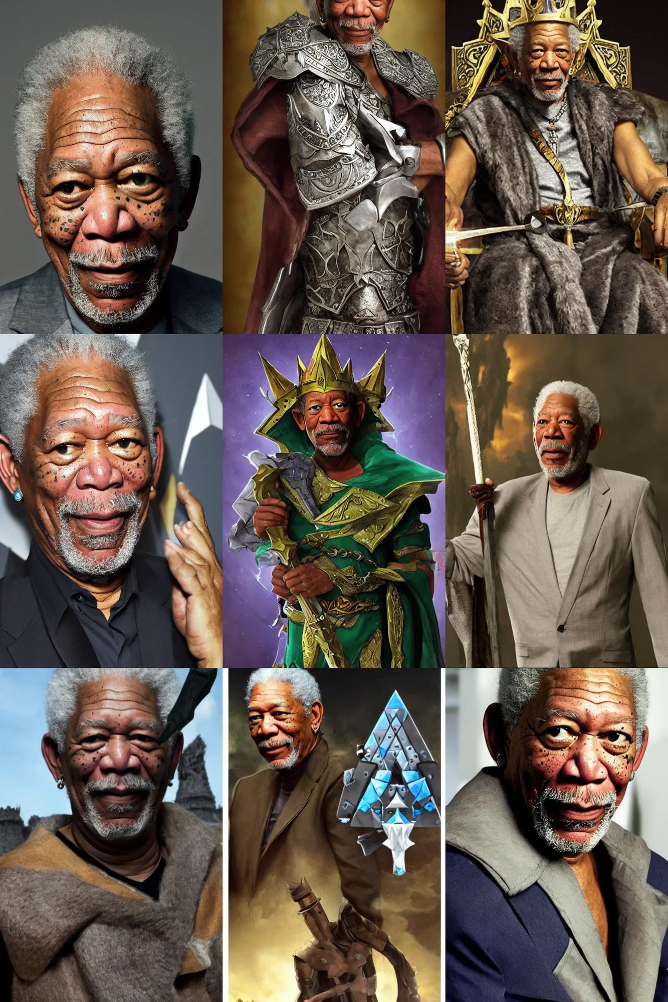 Prompt: morgan freeman as king rhoam bosphoramus hyrule