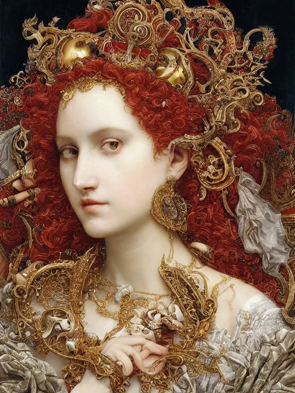 Prompt: a beautiful render of baroque catholic veiled the red queen and the white queen sculpture with symmetry intricate detailed,gemstone-embellished,by Lawrence Alma-Tadema, peter gric,aaron horkey,Billelis,trending on pinterest,hyperreal,jewelry,gold,intricate,maximalist,glittering,golden ratio,cinematic lighting