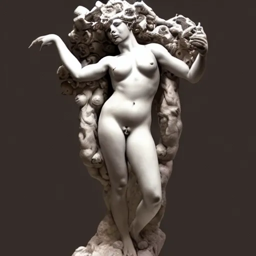 Image similar to sculpture of persephone, goddess of the underworld, made by michelangelo, art station, concept art