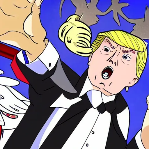 Prompt: donald trump as a main antagonist in anime
