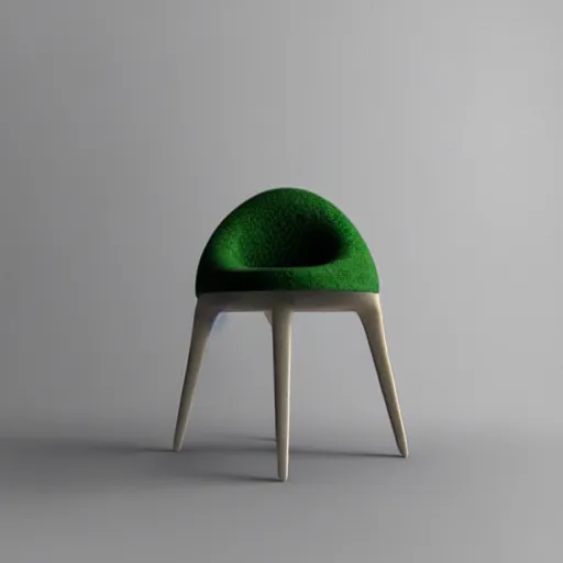 Image similar to a chair that looks like an avocado sitting on top of a white table, a 3 d render by susan weil, behance, ecological art, behance hd, rendered in cinema 4 d, made of soft fabric