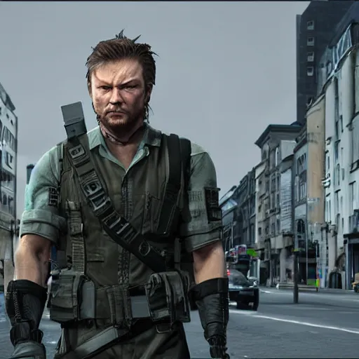 Prompt: Limmy on the streets of Glasgow dressed a solid snake from metal gear solid, unreal engine, octane render, 4k, cinematic,