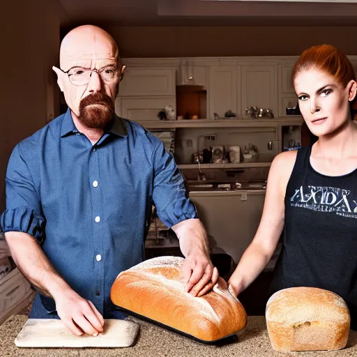 Prompt: alexandria dadario and walter white bake bread