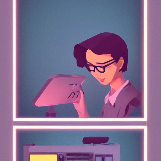 Image similar to stylized minimalist retro computer, loftis, cory behance hd by jesper ejsing, by rhads, makoto shinkai and lois van baarle, ilya kuvshinov, rossdraws global illumination