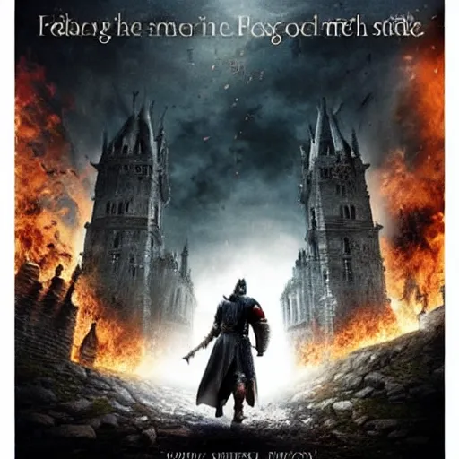 Prompt: a glossy promotional image for the upcoming slapstick comedy movie 'Dark Souls'