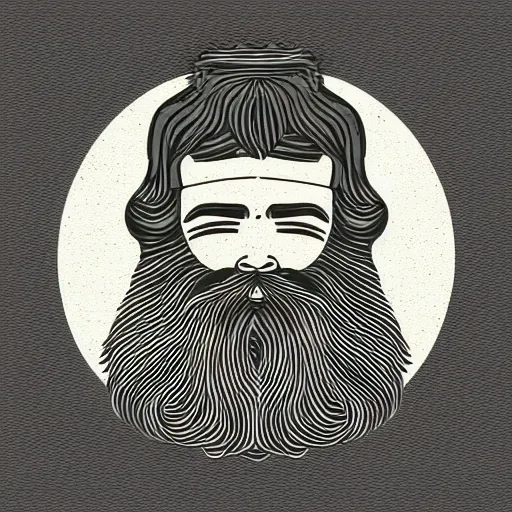 Image similar to bearded man using lathe, sawblade border, vector art, simple, clean, monochromatic, woodturning