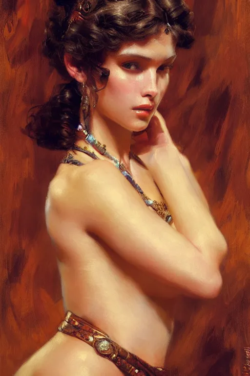 Image similar to stunning young woman, highly detailed painting by gaston bussiere, craig mullins, j. c. leyendecker 8 k