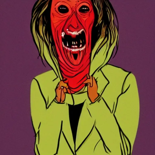 Image similar to A 90s slasher film featuring Nancy Pelosi as the monster