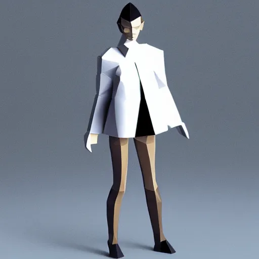 Image similar to a woman wearing issey miyake clothing, 3 dcg, low poly, perfect dark, deus ex, quake, portrait, fashion photography, by david bailey, mario testino, davide sorrenti