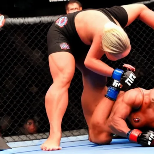 Image similar to transgender muscular woman beating up woman in ufc